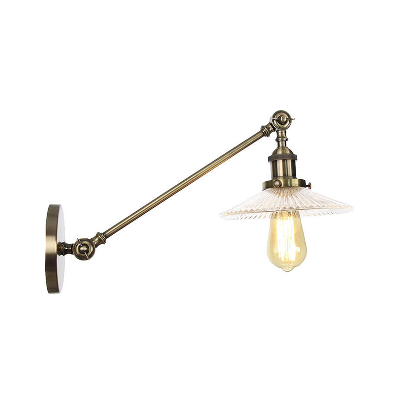 Lisslune | Clear Ribbed Glass Bronze/Brass/Copper Wall Mounted Lamp Shade 1 Light Vintage Lighting Fixture, 8"/12" L Arm