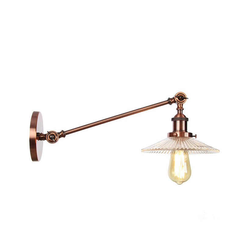 Lisslune | Clear Ribbed Glass Bronze/Brass/Copper Wall Mounted Lamp Shade 1 Light Vintage Lighting Fixture, 8"/12" L Arm