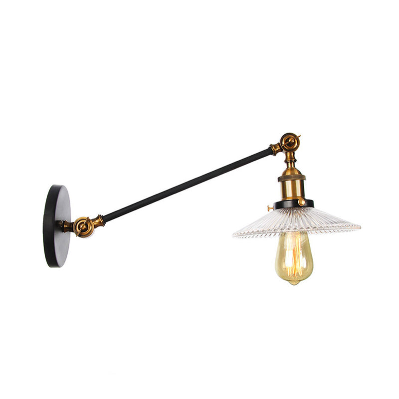 Lisslune | Clear Ribbed Glass Bronze/Brass/Copper Wall Mounted Lamp Shade 1 Light Vintage Lighting Fixture, 8"/12" L Arm