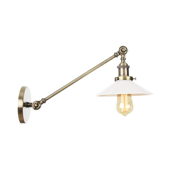 Lisslune | Industrial Conical Wall Lamp 1 Light Opal Glass Wall Lamp in Black/Copper/Brass with Arm, 8"/12" L