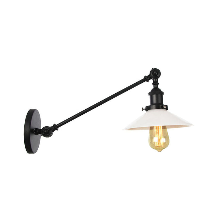 Lisslune | Industrial Conical Wall Lamp 1 Light Opal Glass Wall Lamp in Black/Copper/Brass with Arm, 8"/12" L