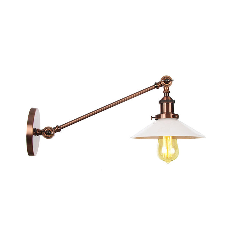 Lisslune | Industrial Conical Wall Lamp 1 Light Opal Glass Wall Lamp in Black/Copper/Brass with Arm, 8"/12" L