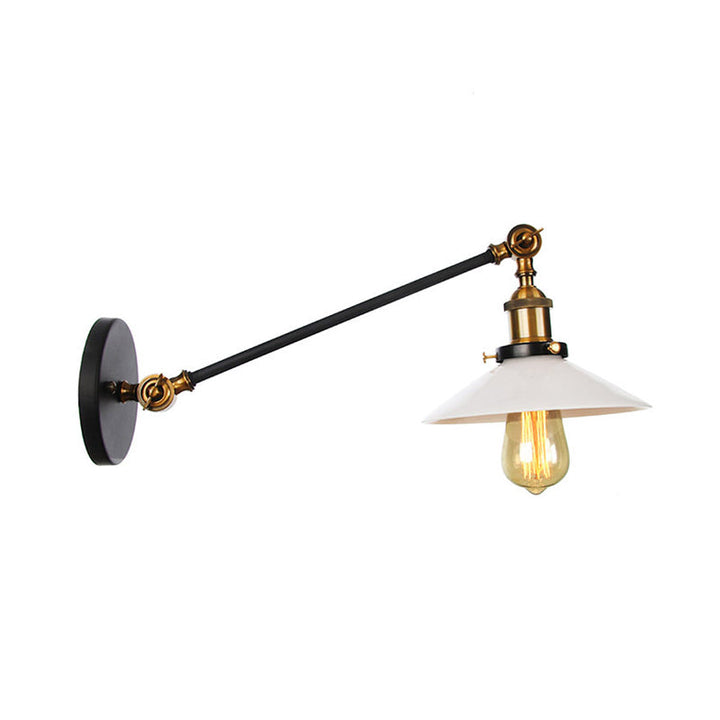 Lisslune | Industrial Conical Wall Lamp 1 Light Opal Glass Wall Lamp in Black/Copper/Brass with Arm, 8"/12" L
