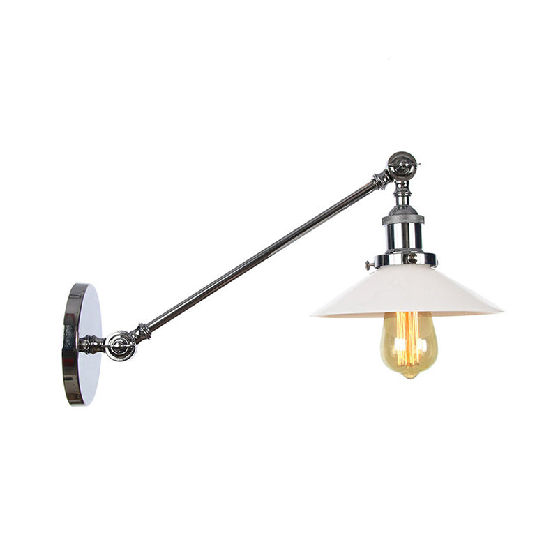 Lisslune | Industrial Conical Wall Lamp 1 Light Opal Glass Wall Lamp in Black/Copper/Brass with Arm, 8"/12" L