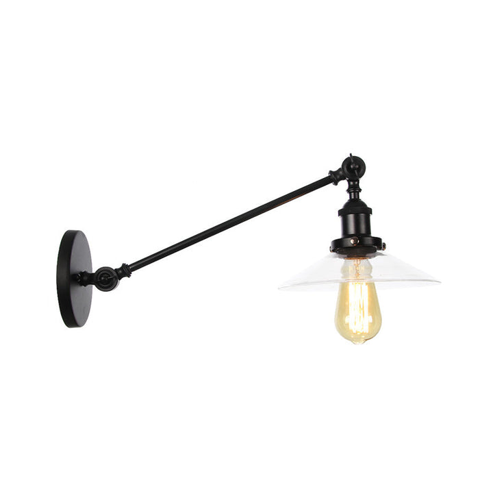 Lisslune | 1 Light Indoor Wall Lamp Vintage Black/Brass/Bronze Lighting Fixture with Cone Transparent Glass Shade, 8"/12" L Arm