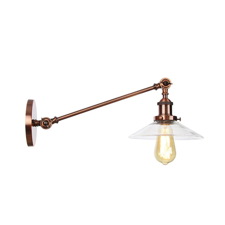 Lisslune | 1 Light Indoor Wall Lamp Vintage Black/Brass/Bronze Lighting Fixture with Cone Transparent Glass Shade, 8"/12" L Arm