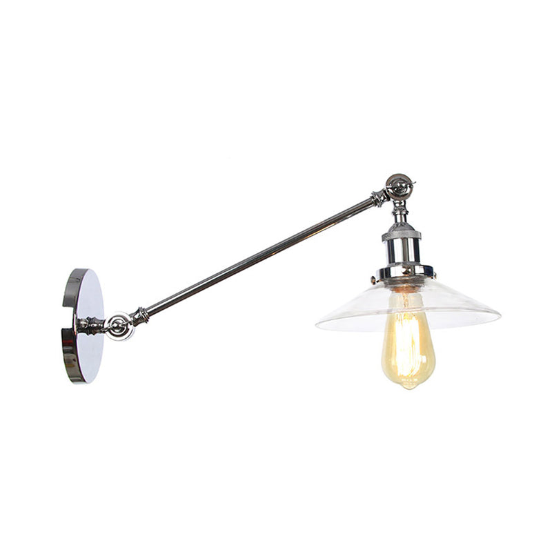 Lisslune | 1 Light Indoor Wall Lamp Vintage Black/Brass/Bronze Lighting Fixture with Cone Transparent Glass Shade, 8"/12" L Arm