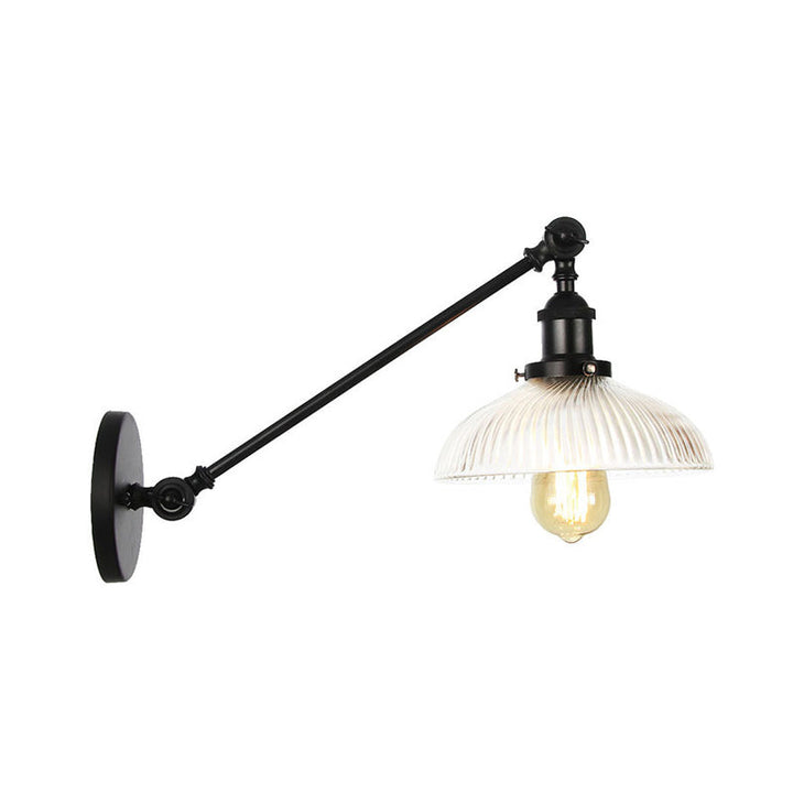 Skørter | Black/Bronze/Brass 1 Light Wall Mounted Fixture Vintage Clear Ribbed Glass Dome Light, 8"/12" L Arm
