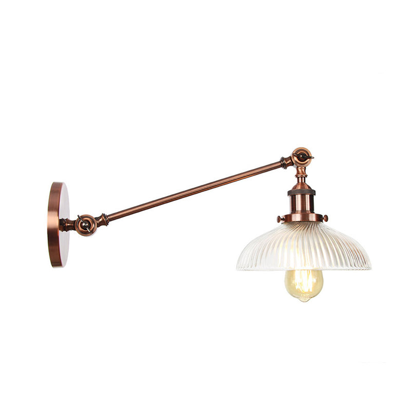 Skørter | Black/Bronze/Brass 1 Light Wall Mounted Fixture Vintage Clear Ribbed Glass Dome Light, 8"/12" L Arm