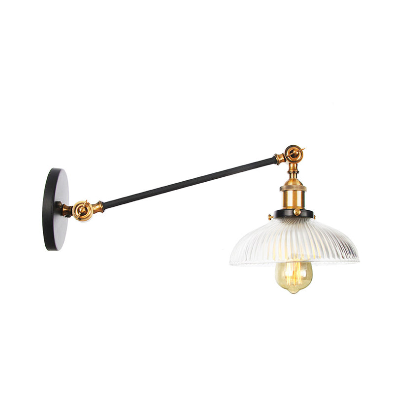 Skørter | Black/Bronze/Brass 1 Light Wall Mounted Fixture Vintage Clear Ribbed Glass Dome Light, 8"/12" L Arm