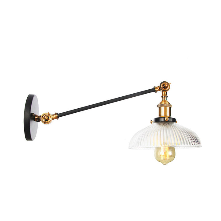 Skørter | Black/Bronze/Brass 1 Light Wall Mounted Fixture Vintage Clear Ribbed Glass Dome Light, 8"/12" L Arm