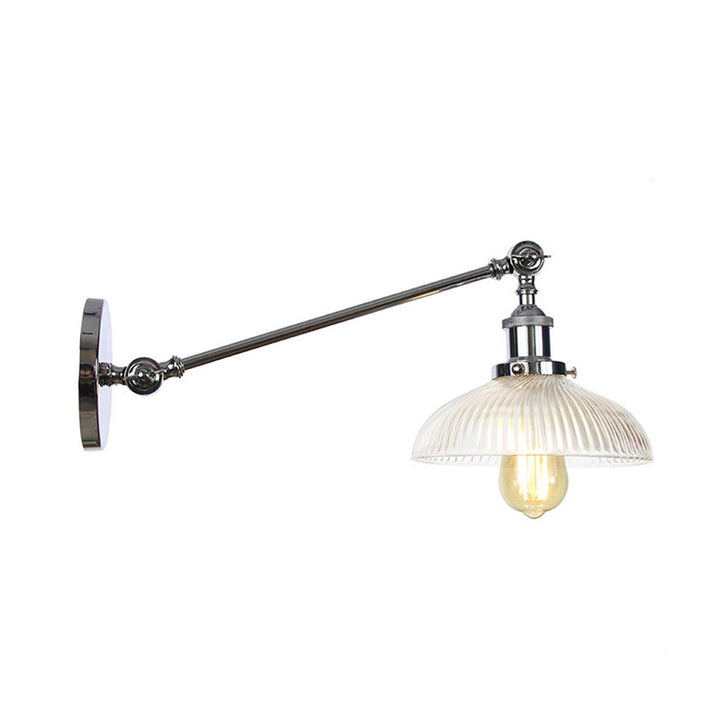 Skørter | Black/Bronze/Brass 1 Light Wall Mounted Fixture Vintage Clear Ribbed Glass Dome Light, 8"/12" L Arm