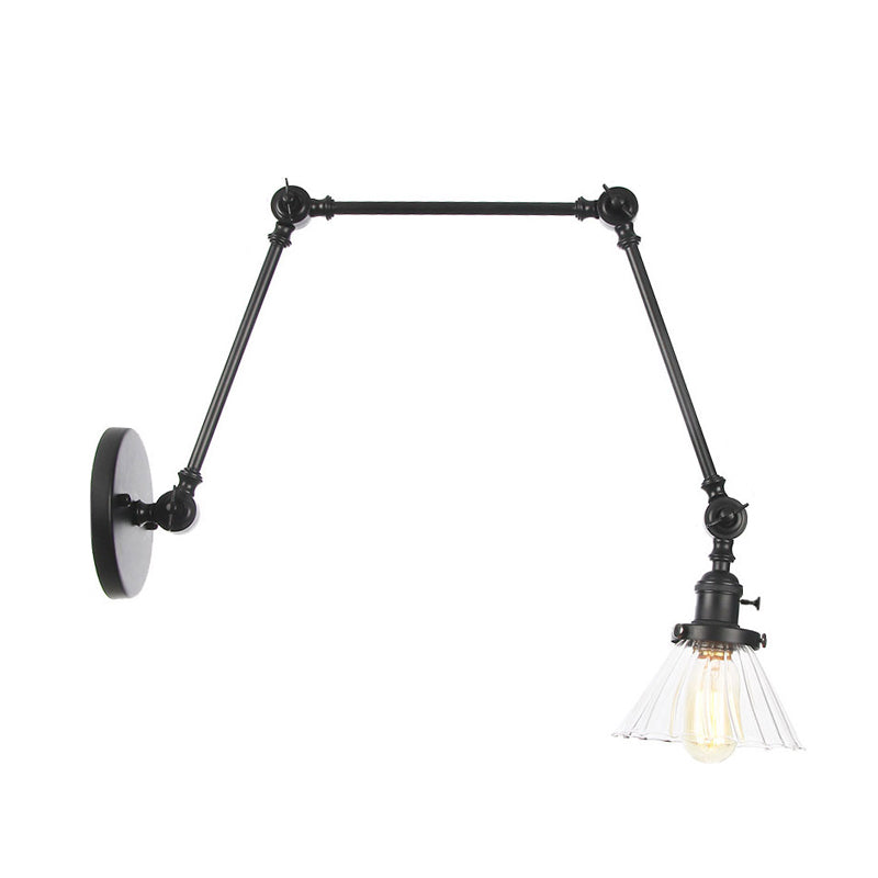 Skørter | Industrial Cone Wall Mounted Light 1 Light  
Clear/Amber Glass Wall Light in Black/Bronze/Brass with Arm, 8"+8"/8"+8"+8" Long