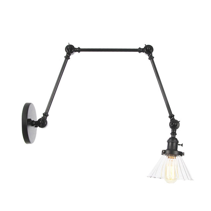 Skørter | Industrial Cone Wall Mounted Light 1 Light  
Clear/Amber Glass Wall Light in Black/Bronze/Brass with Arm, 8"+8"/8"+8"+8" Long