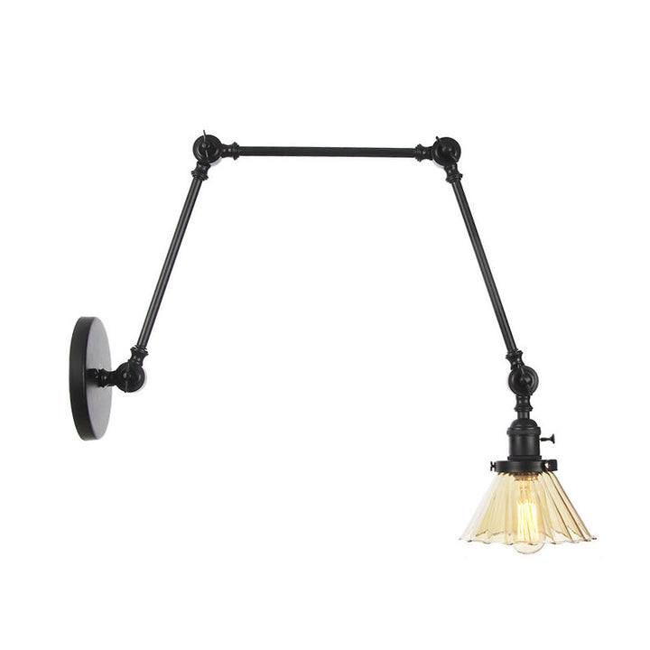 Skørter | Industrial Cone Wall Mounted Light 1 Light  
Clear/Amber Glass Wall Light in Black/Bronze/Brass with Arm, 8"+8"/8"+8"+8" Long