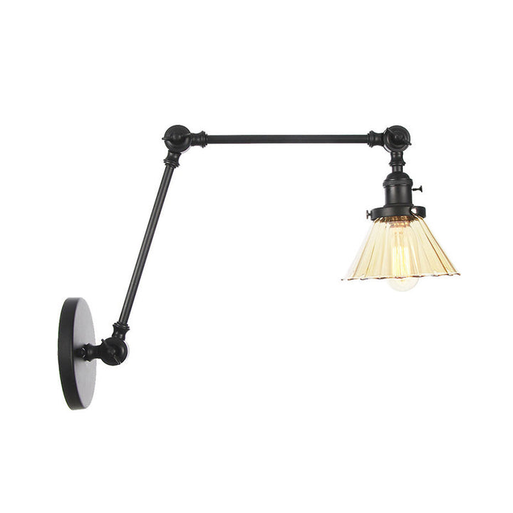 Skørter | Industrial Cone Wall Mounted Light 1 Light  
Clear/Amber Glass Wall Light in Black/Bronze/Brass with Arm, 8"+8"/8"+8"+8" Long