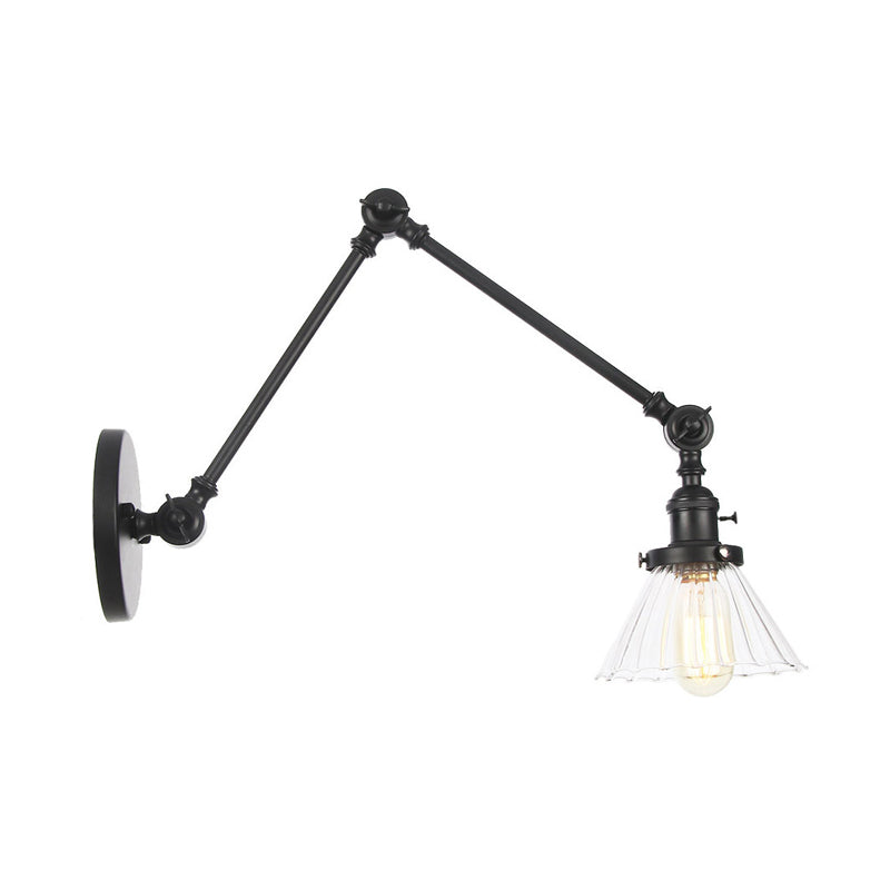 Skørter | Industrial Cone Wall Mounted Light 1 Light  
Clear/Amber Glass Wall Light in Black/Bronze/Brass with Arm, 8"+8"/8"+8"+8" Long