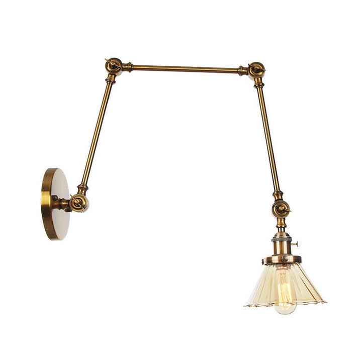 Skørter | Industrial Cone Wall Mounted Light 1 Light  
Clear/Amber Glass Wall Light in Black/Bronze/Brass with Arm, 8"+8"/8"+8"+8" Long