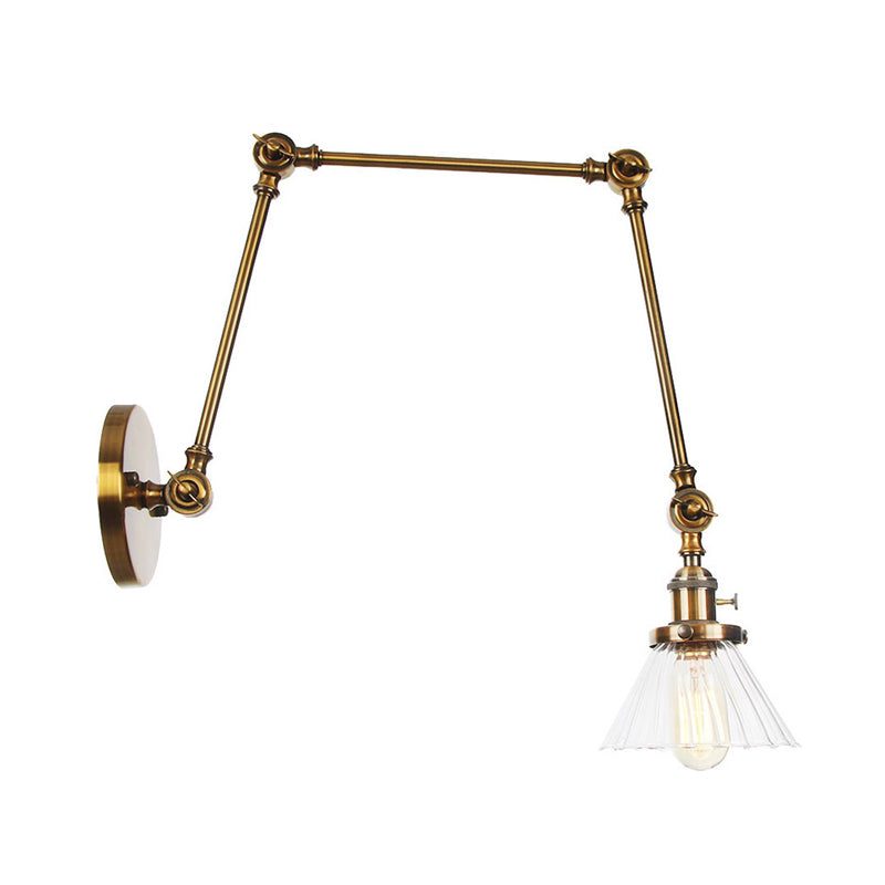 Skørter | Industrial Cone Wall Mounted Light 1 Light  
Clear/Amber Glass Wall Light in Black/Bronze/Brass with Arm, 8"+8"/8"+8"+8" Long