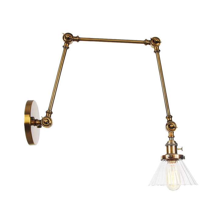 Skørter | Industrial Cone Wall Mounted Light 1 Light  
Clear/Amber Glass Wall Light in Black/Bronze/Brass with Arm, 8"+8"/8"+8"+8" Long