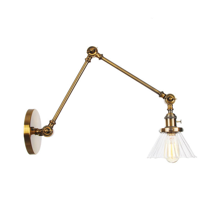 Skørter | Industrial Cone Wall Mounted Light 1 Light  
Clear/Amber Glass Wall Light in Black/Bronze/Brass with Arm, 8"+8"/8"+8"+8" Long