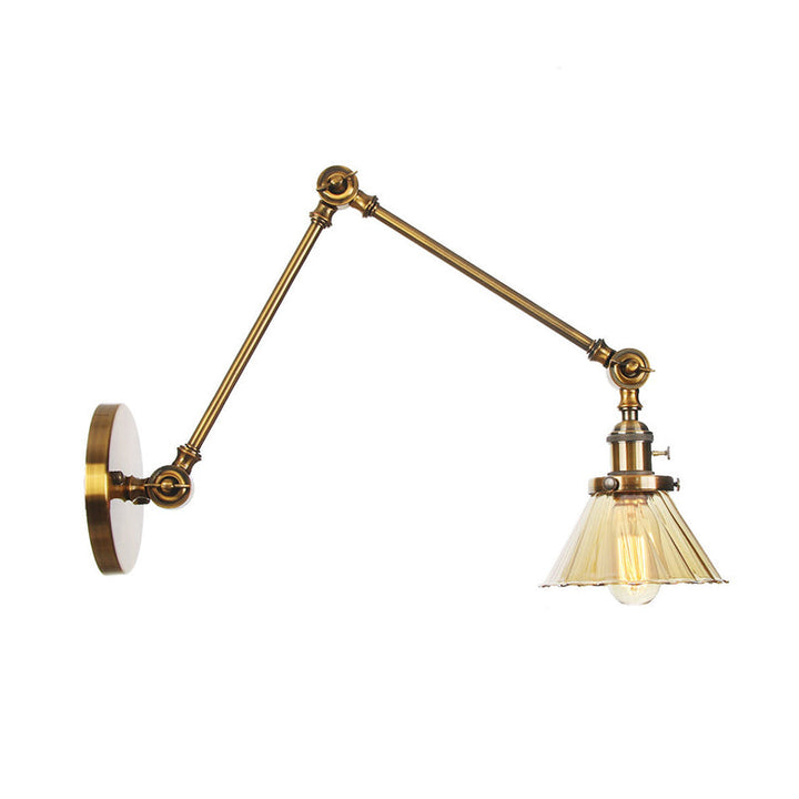 Skørter | Industrial Cone Wall Mounted Light 1 Light  
Clear/Amber Glass Wall Light in Black/Bronze/Brass with Arm, 8"+8"/8"+8"+8" Long