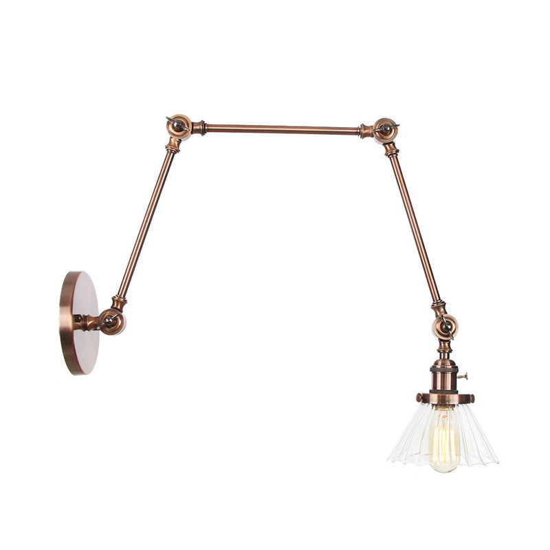 Skørter | Industrial Cone Wall Mounted Light 1 Light  
Clear/Amber Glass Wall Light in Black/Bronze/Brass with Arm, 8"+8"/8"+8"+8" Long