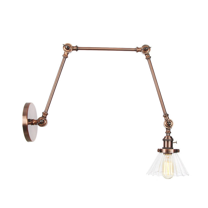 Skørter | Industrial Cone Wall Mounted Light 1 Light  
Clear/Amber Glass Wall Light in Black/Bronze/Brass with Arm, 8"+8"/8"+8"+8" Long