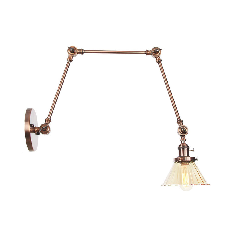 Skørter | Industrial Cone Wall Mounted Light 1 Light  
Clear/Amber Glass Wall Light in Black/Bronze/Brass with Arm, 8"+8"/8"+8"+8" Long