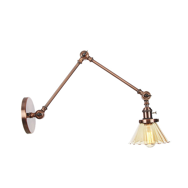 Skørter | Industrial Cone Wall Mounted Light 1 Light  
Clear/Amber Glass Wall Light in Black/Bronze/Brass with Arm, 8"+8"/8"+8"+8" Long