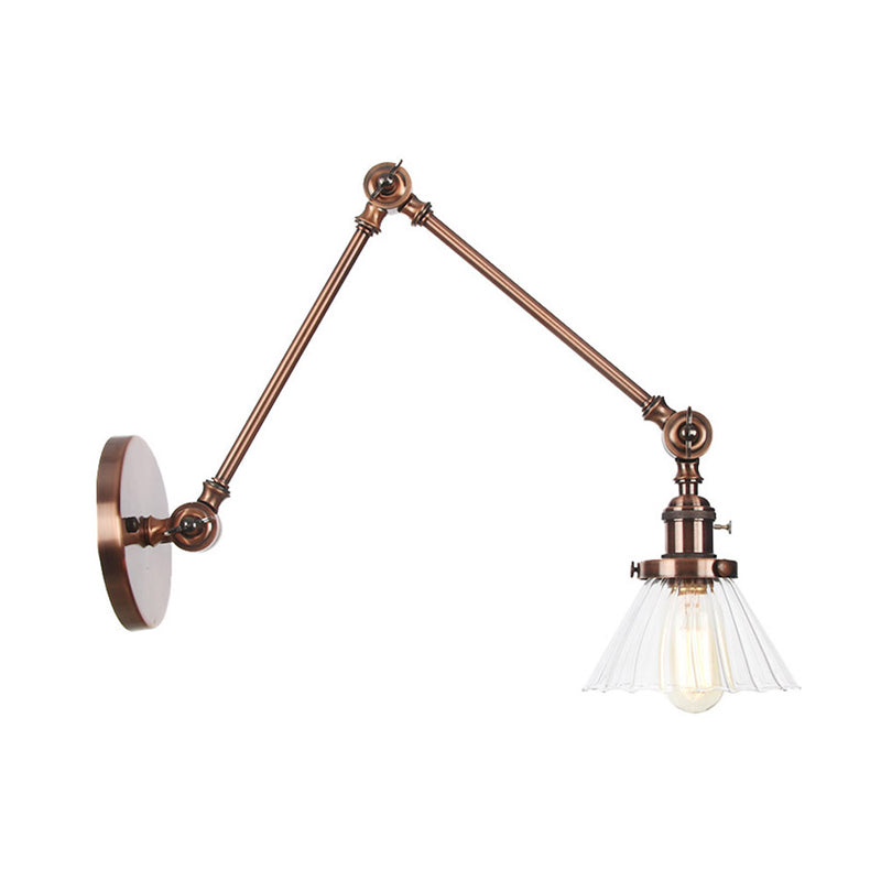 Skørter | Industrial Cone Wall Mounted Light 1 Light  
Clear/Amber Glass Wall Light in Black/Bronze/Brass with Arm, 8"+8"/8"+8"+8" Long