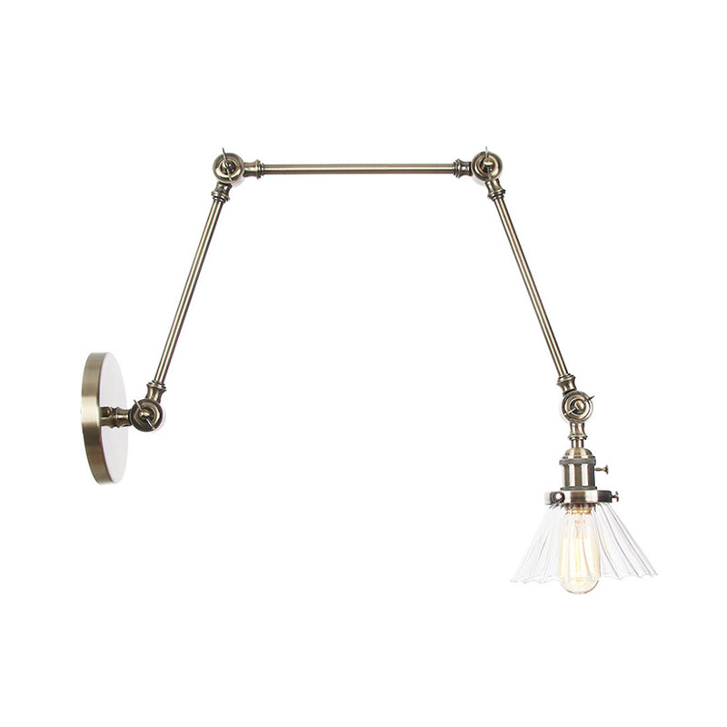 Skørter | Industrial Cone Wall Mounted Light 1 Light  
Clear/Amber Glass Wall Light in Black/Bronze/Brass with Arm, 8"+8"/8"+8"+8" Long