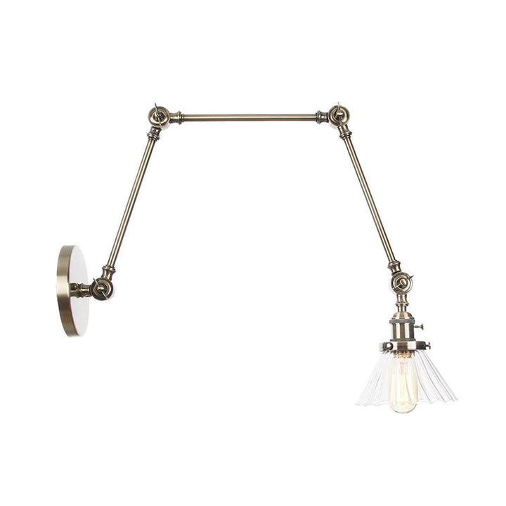 Skørter | Industrial Cone Wall Mounted Light 1 Light  
Clear/Amber Glass Wall Light in Black/Bronze/Brass with Arm, 8"+8"/8"+8"+8" Long