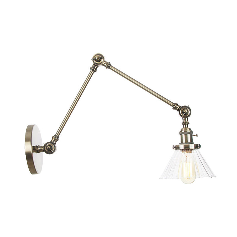 Skørter | Industrial Cone Wall Mounted Light 1 Light  
Clear/Amber Glass Wall Light in Black/Bronze/Brass with Arm, 8"+8"/8"+8"+8" Long