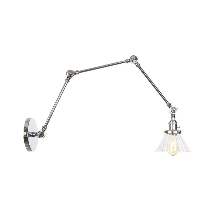 Skørter | Industrial Cone Wall Mounted Light 1 Light  
Clear/Amber Glass Wall Light in Black/Bronze/Brass with Arm, 8"+8"/8"+8"+8" Long