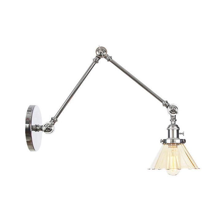 Skørter | Industrial Cone Wall Mounted Light 1 Light  
Clear/Amber Glass Wall Light in Black/Bronze/Brass with Arm, 8"+8"/8"+8"+8" Long