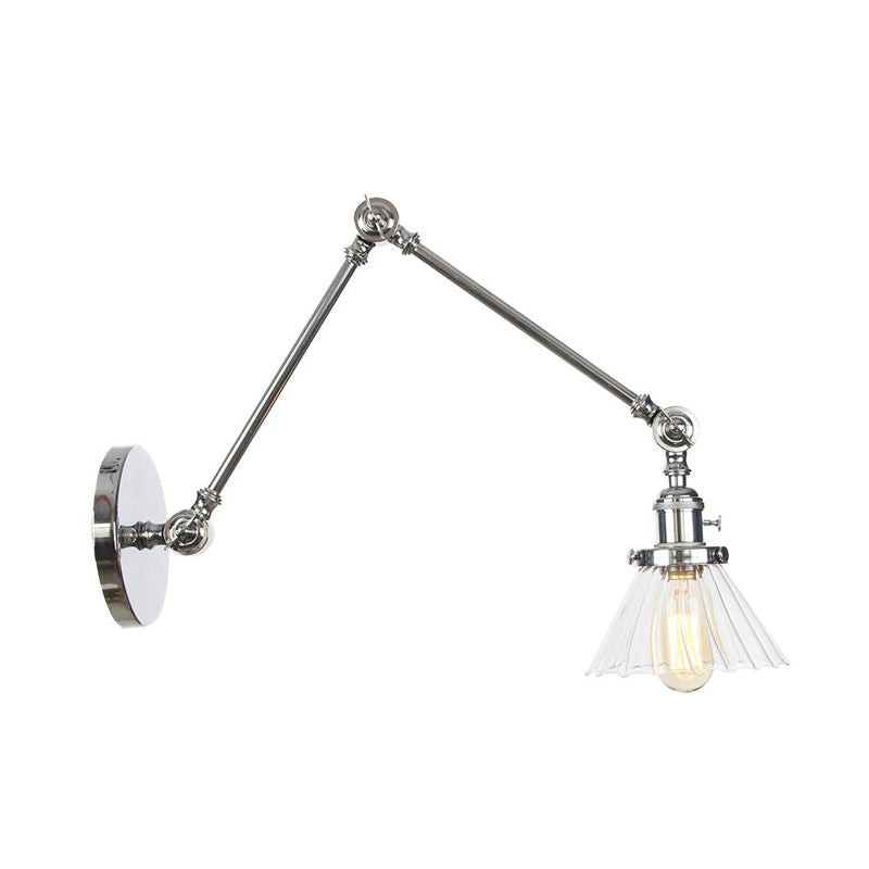 Skørter | Industrial Cone Wall Mounted Light 1 Light  
Clear/Amber Glass Wall Light in Black/Bronze/Brass with Arm, 8"+8"/8"+8"+8" Long