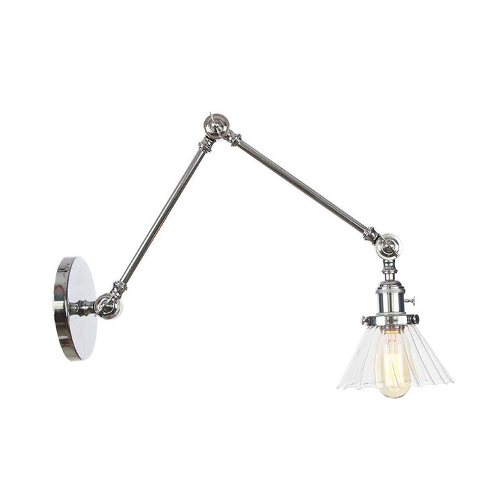 Skørter | Industrial Cone Wall Mounted Light 1 Light  
Clear/Amber Glass Wall Light in Black/Bronze/Brass with Arm, 8"+8"/8"+8"+8" Long