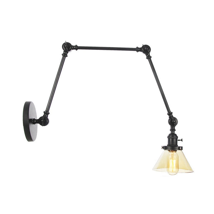 Lisslune | 1 Light Wall Lamp Industrial Cone Clear/Amber Glass Wall Lamp in Black/Bronze/Brass with Adjustable Arm, 8“+8"/8"+8"+8" Long