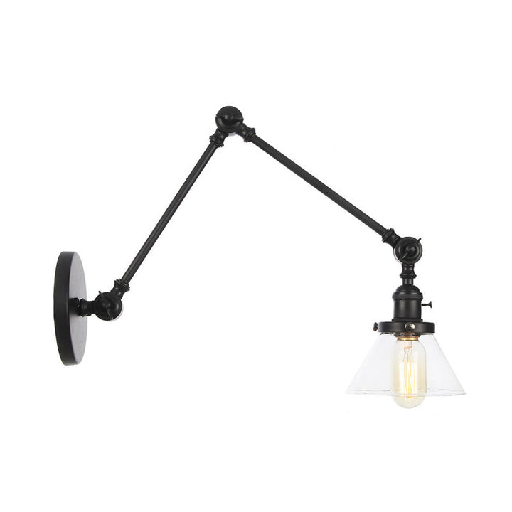 Lisslune | 1 Light Wall Lamp Industrial Cone Clear/Amber Glass Wall Lamp in Black/Bronze/Brass with Adjustable Arm, 8“+8"/8"+8"+8" Long