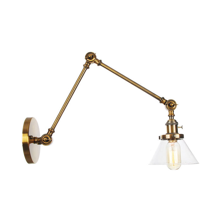 Lisslune | 1 Light Wall Lamp Industrial Cone Clear/Amber Glass Wall Lamp in Black/Bronze/Brass with Adjustable Arm, 8“+8"/8"+8"+8" Long