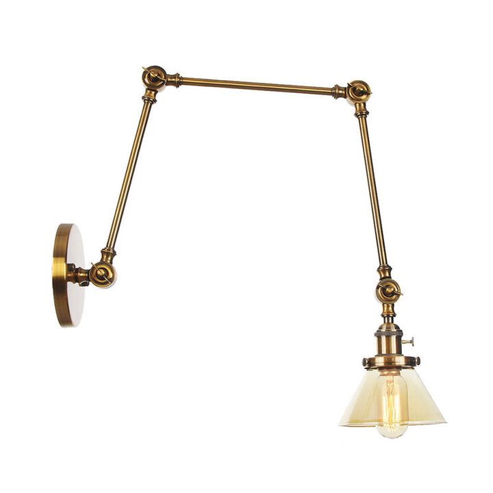 Lisslune | 1 Light Wall Lamp Industrial Cone Clear/Amber Glass Wall Lamp in Black/Bronze/Brass with Adjustable Arm, 8“+8"/8"+8"+8" Long