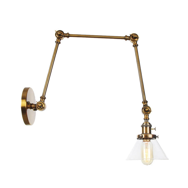 Lisslune | 1 Light Wall Lamp Industrial Cone Clear/Amber Glass Wall Lamp in Black/Bronze/Brass with Adjustable Arm, 8“+8"/8"+8"+8" Long