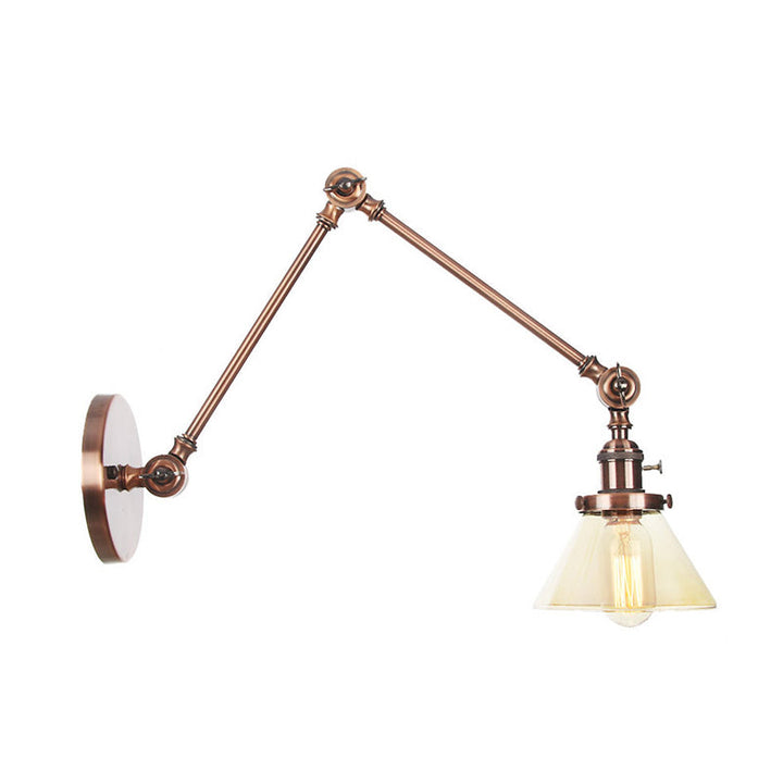 Lisslune | 1 Light Wall Lamp Industrial Cone Clear/Amber Glass Wall Lamp in Black/Bronze/Brass with Adjustable Arm, 8“+8"/8"+8"+8" Long