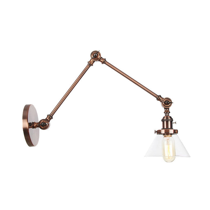 Lisslune | 1 Light Wall Lamp Industrial Cone Clear/Amber Glass Wall Lamp in Black/Bronze/Brass with Adjustable Arm, 8“+8"/8"+8"+8" Long