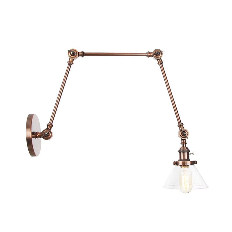 Lisslune | 1 Light Wall Lamp Industrial Cone Clear/Amber Glass Wall Lamp in Black/Bronze/Brass with Adjustable Arm, 8“+8"/8"+8"+8" Long