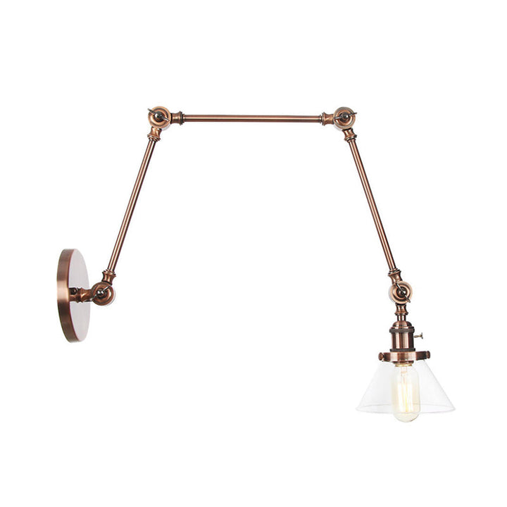 Lisslune | 1 Light Wall Lamp Industrial Cone Clear/Amber Glass Wall Lamp in Black/Bronze/Brass with Adjustable Arm, 8“+8"/8"+8"+8" Long