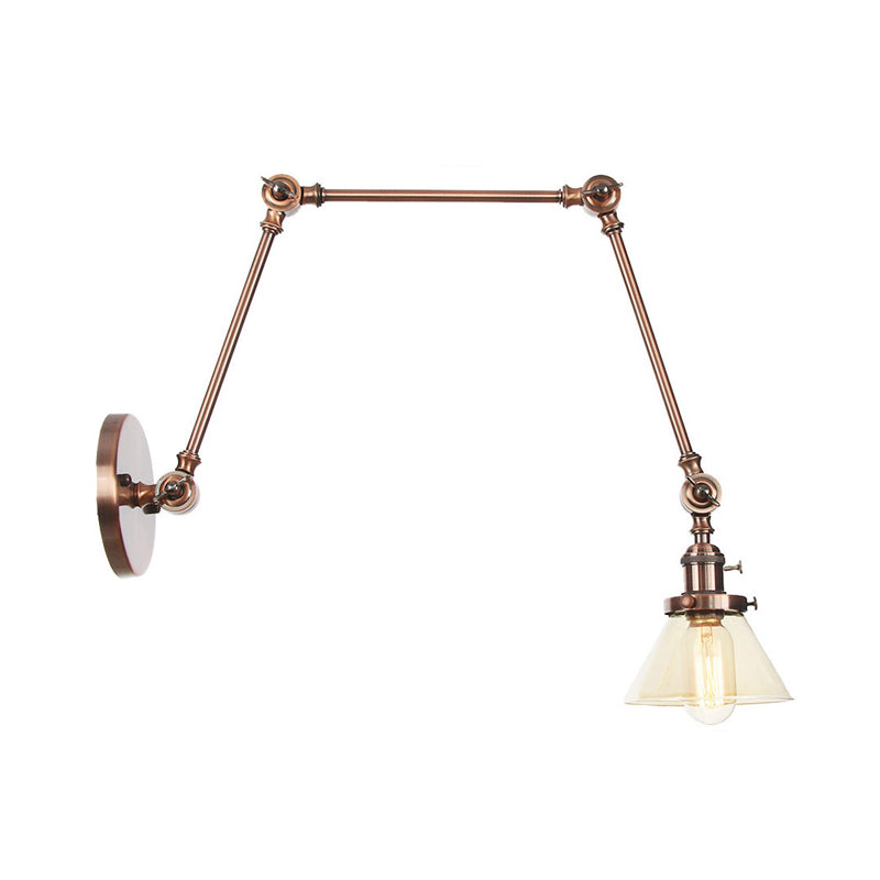 Lisslune | 1 Light Wall Lamp Industrial Cone Clear/Amber Glass Wall Lamp in Black/Bronze/Brass with Adjustable Arm, 8“+8"/8"+8"+8" Long