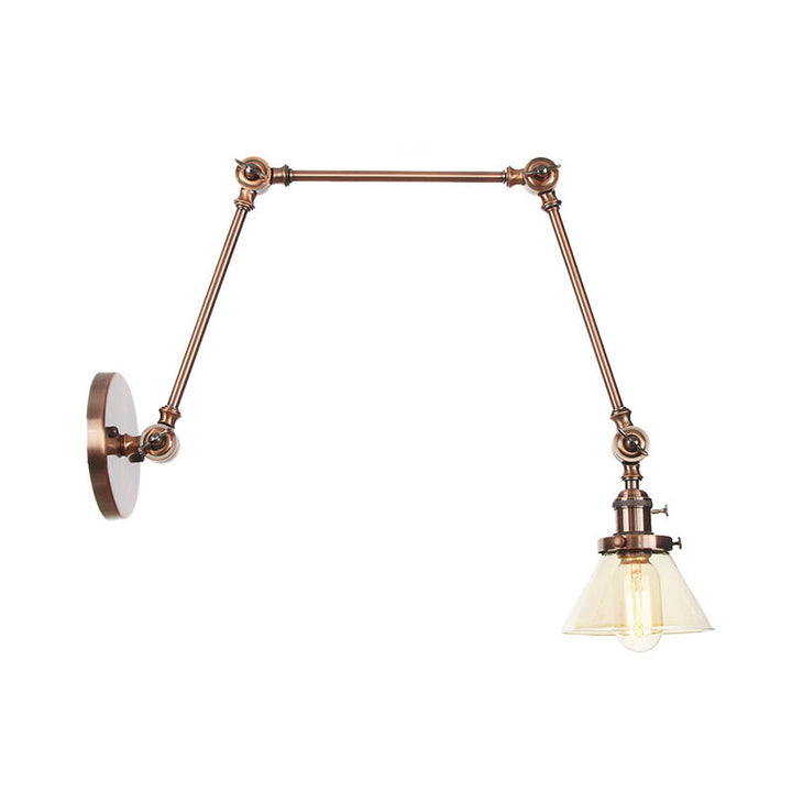 Lisslune | 1 Light Wall Lamp Industrial Cone Clear/Amber Glass Wall Lamp in Black/Bronze/Brass with Adjustable Arm, 8“+8"/8"+8"+8" Long