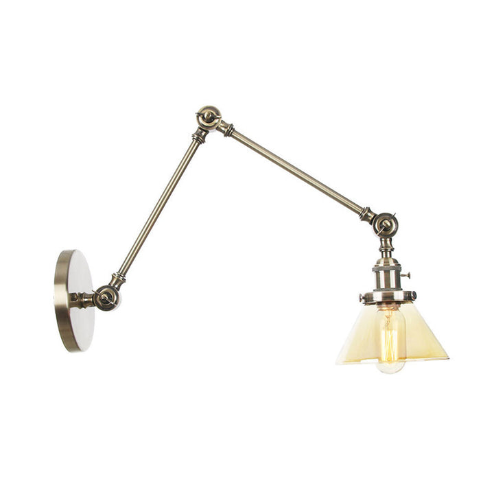 Lisslune | 1 Light Wall Lamp Industrial Cone Clear/Amber Glass Wall Lamp in Black/Bronze/Brass with Adjustable Arm, 8“+8"/8"+8"+8" Long
